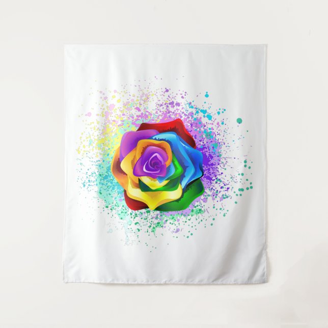 Colorful Rainbow Rose Tapestry (Front)