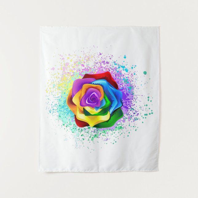 Colorful Rainbow Rose Tapestry (Front)