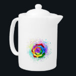 Colorful Rainbow Rose Teapot<br><div class="desc">Large,  blooming rose with rainbow petals on white background,  painted over with splashes of colorful,  bright paint. 3d</div>