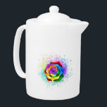 Colorful Rainbow Rose Teapot<br><div class="desc">Large,  blooming rose with rainbow petals on white background,  painted over with splashes of colorful,  bright paint. 3d</div>