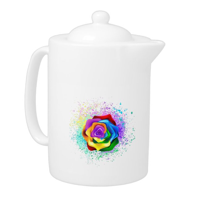 Colorful Rainbow Rose Teapot (Left)