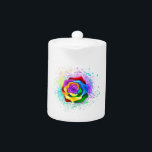 Colorful Rainbow Rose Teapot<br><div class="desc">Large,  blooming rose with rainbow petals on white background,  painted over with splashes of colorful,  bright paint. 3d</div>
