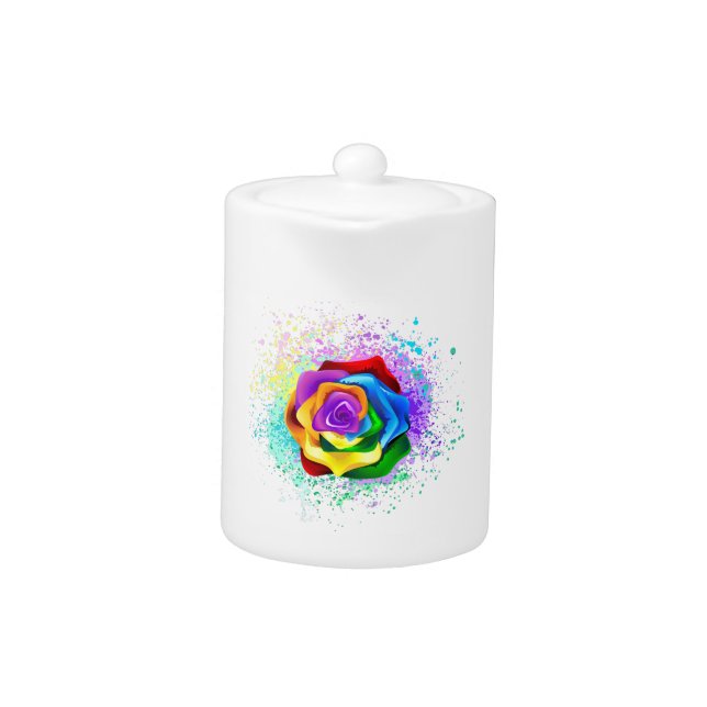 Colorful Rainbow Rose Teapot (Front)
