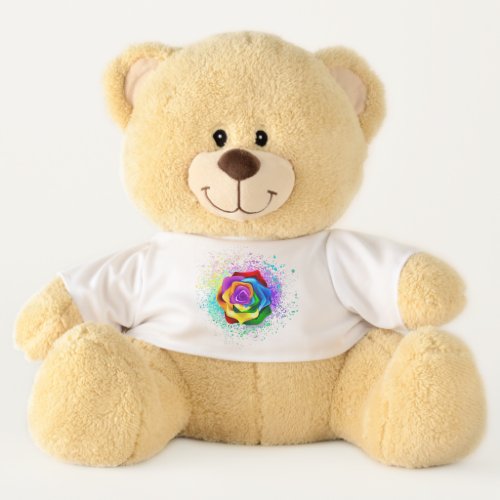 Colorful Rainbow Rose Teddy Bear