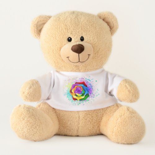Colorful Rainbow Rose Teddy Bear
