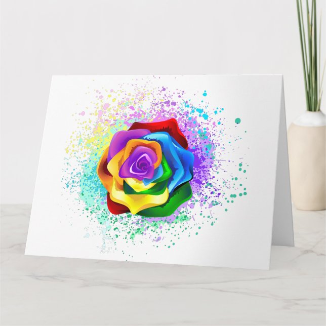 Colorful Rainbow Rose Thank You Card (Front)
