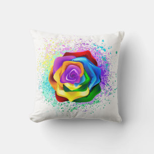 Colorful Rainbow Rose Throw Pillow