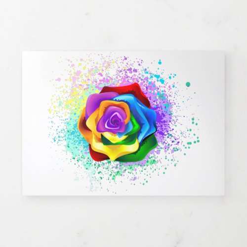Colorful Rainbow Rose Tri_Fold Card