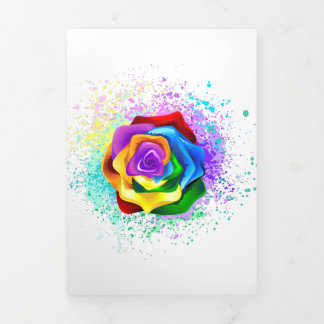 Colorful Rainbow Rose Tri-Fold Card
