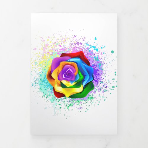 Colorful Rainbow Rose Tri_Fold Card