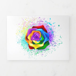 Colorful Rainbow Rose Tri-Fold Holiday Card