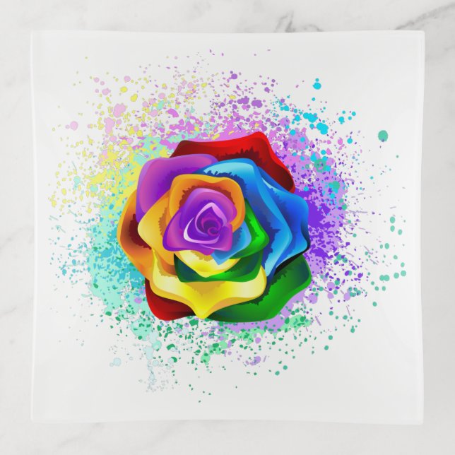 Colorful Rainbow Rose Trinket Tray (Front)
