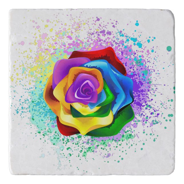 Colorful Rainbow Rose Trivet (Front)