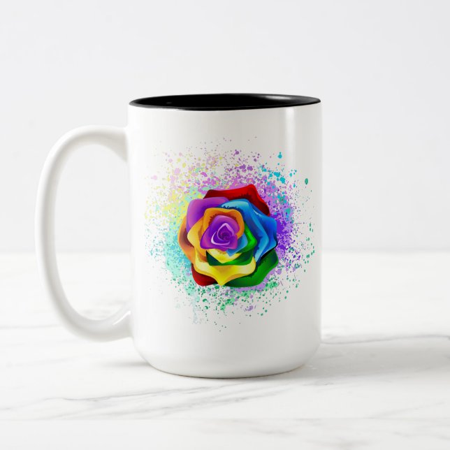 Colorful Rainbow Rose Two-Tone Coffee Mug (Left)