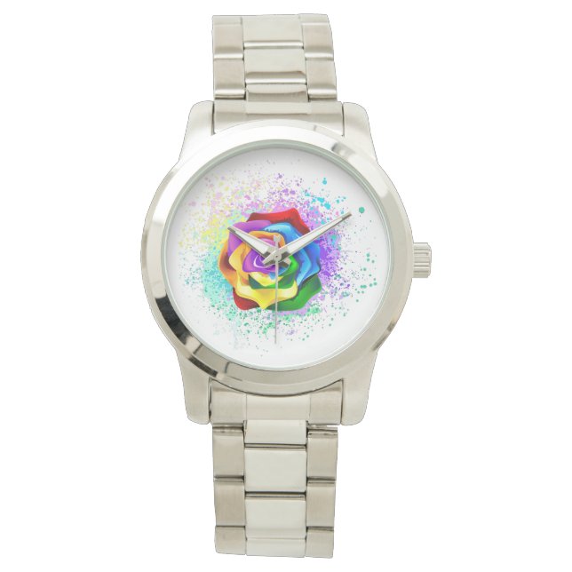 Colorful Rainbow Rose Watch (Front)