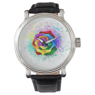 Colorful Rainbow Rose Watch