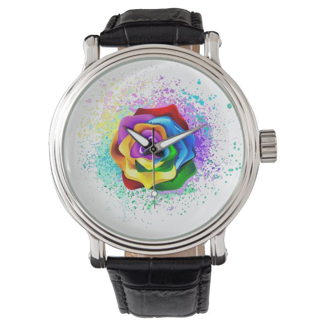 Colorful Rainbow Rose Watch (Front)
