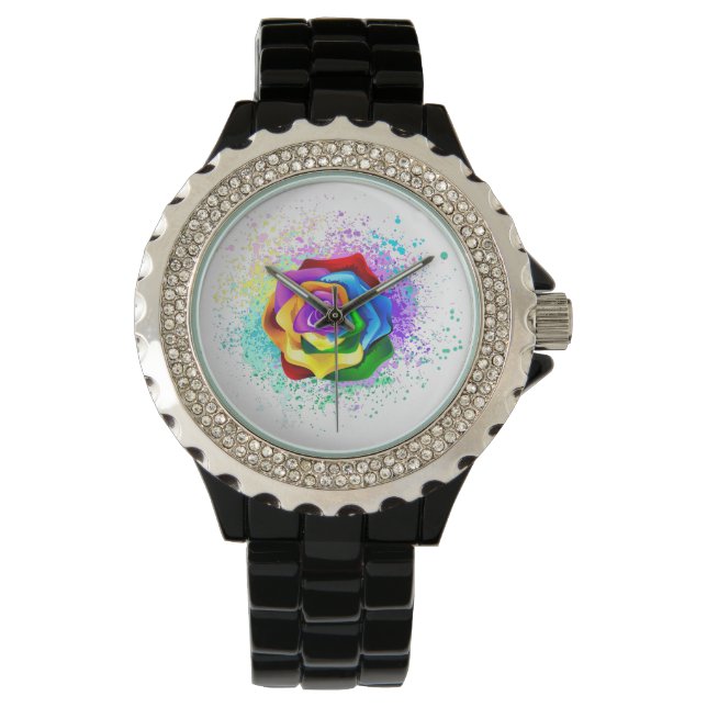 Colorful Rainbow Rose Watch (Front)