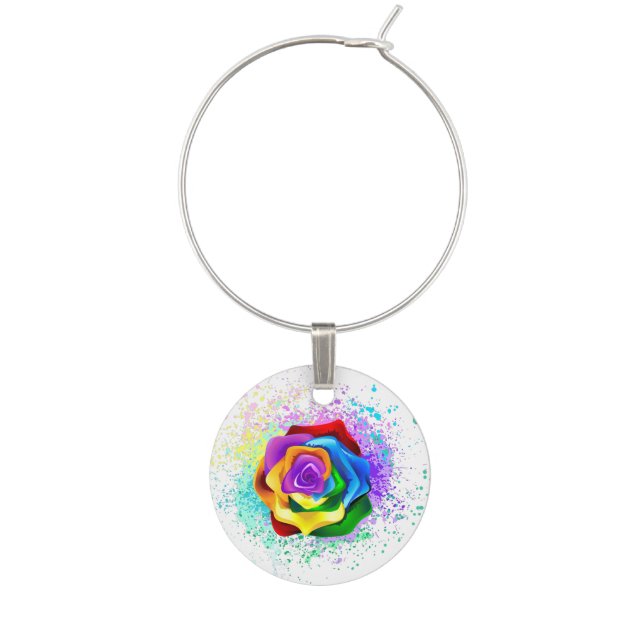 Colorful Rainbow Rose Wine Charm (Front)
