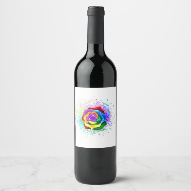 Colorful Rainbow Rose Wine Label (Front)