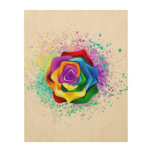Colorful Rainbow Rose Wood Wall Art