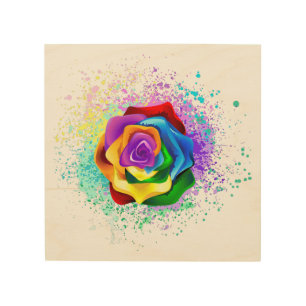 Colorful Rainbow Rose Wood Wall Art
