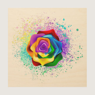 Colorful Rainbow Rose Wood Wall Art