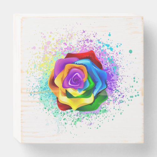 Colorful Rainbow Rose Wooden Box Sign