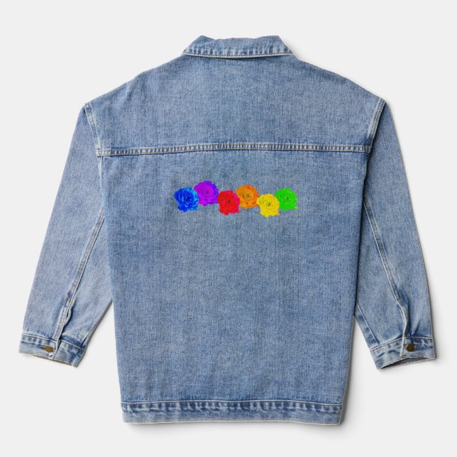 Colorful Rainbow Roses   Denim Jacket (Back)