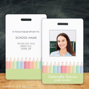 Colorful Rainbow School Teacher Photo ID badge