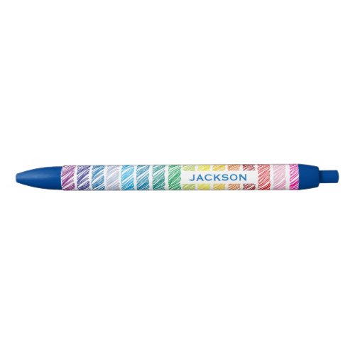 Colorful Rainbow Scribbles Striped Personalised Black Ink Pen
