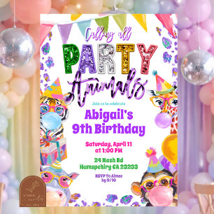 Colorful Rainbow Sequin Glitter Safari Birthday Invitation
