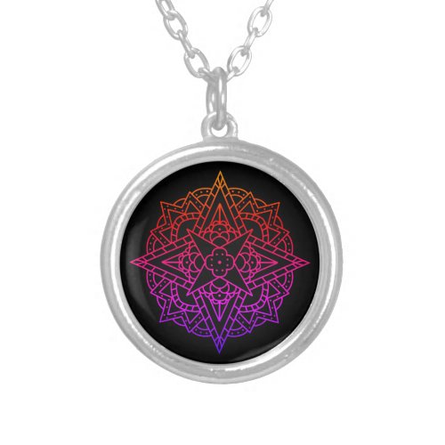 Colorful Rainbow Simple Mandala  Silver Plated Necklace