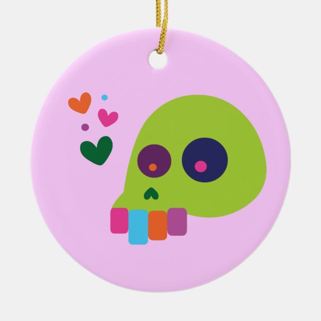Colorful Rainbow Skull Ceramic Ornament (Front)