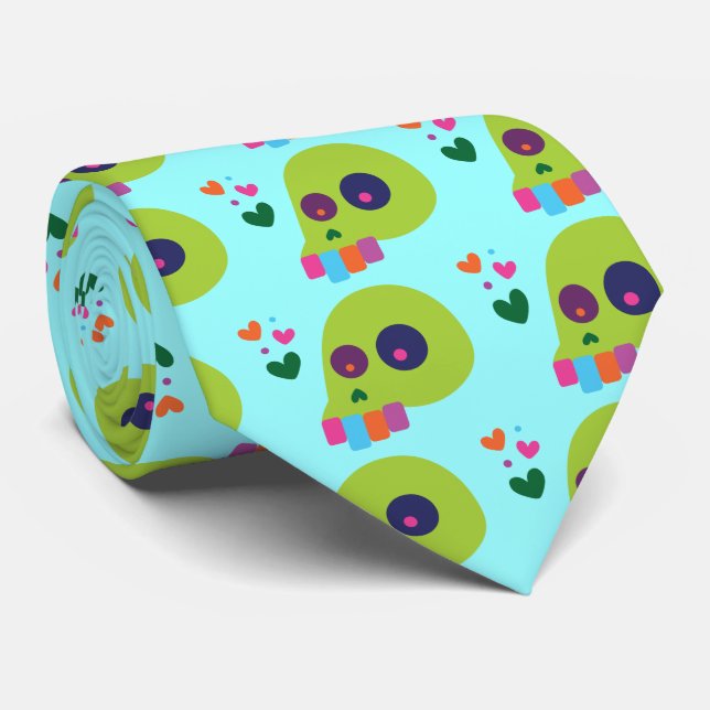 Colorful Rainbow Skull Neck Tie (Rolled)