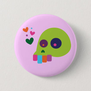 Colorful Rainbow Skull Pinback Button