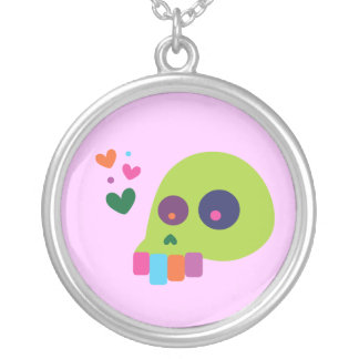 Colorful Rainbow Skull Silver Plated Necklace