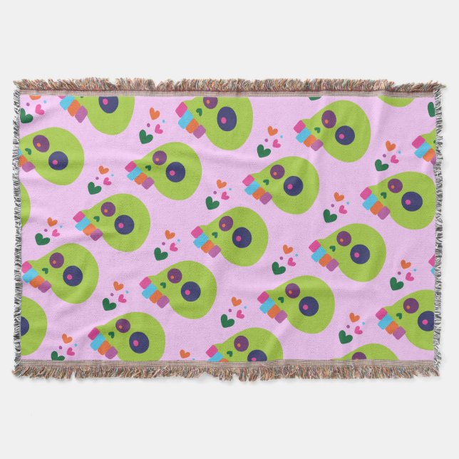 Colorful Rainbow Skull Throw Blanket (Front)