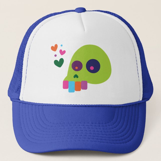 Colorful Rainbow Skull Trucker Hat (Front)