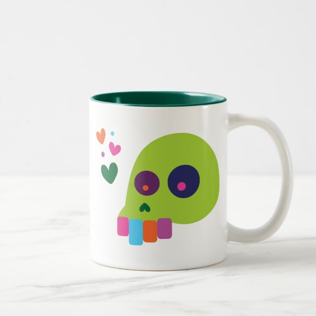 Colorful Rainbow Skull Two-Tone Coffee Mug (Right)