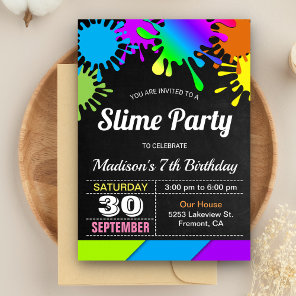 Colorful Rainbow Slime Birthday Party Invitation