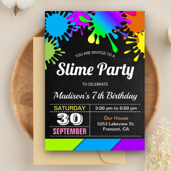 Colorful Rainbow Slime Birthday Party Invitation by ShabzDesigns at Zazzle
