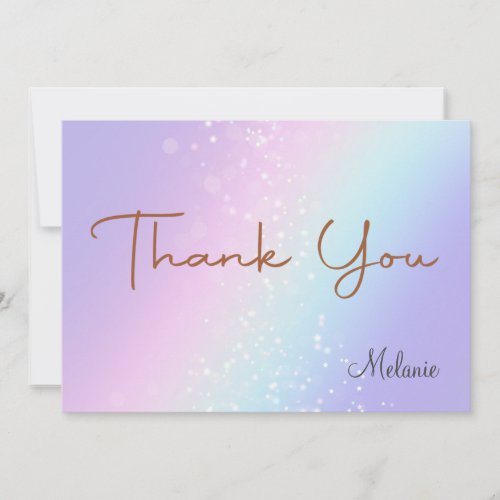 Colorful Rainbow Sparkle Glitter Personalize  Thank You Card