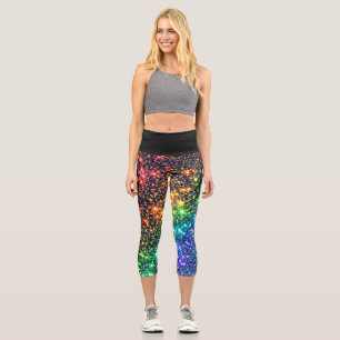 Colorful Rainbow Sparkle Stars Capri Leggings