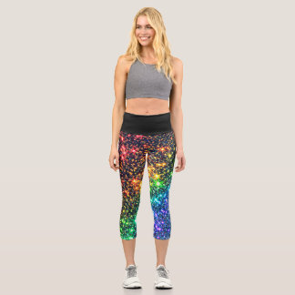 Colorful Rainbow Sparkle Stars Capri Leggings