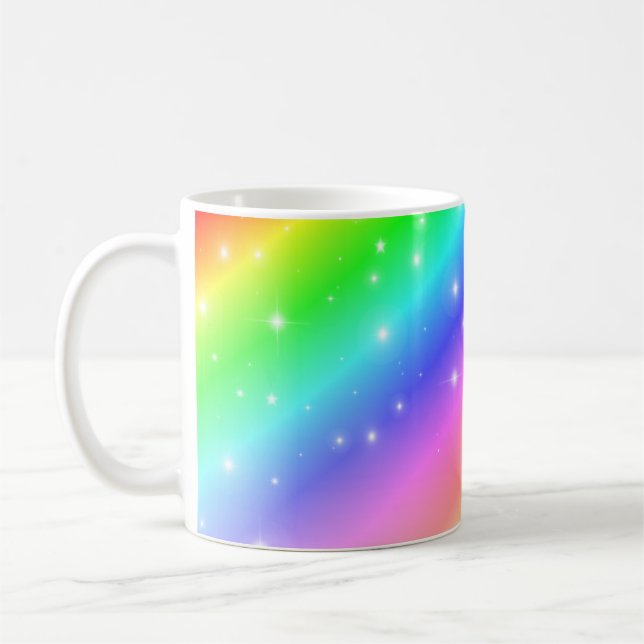 Colorful Rainbow Sparkle Stars Coffee Mug (Left)