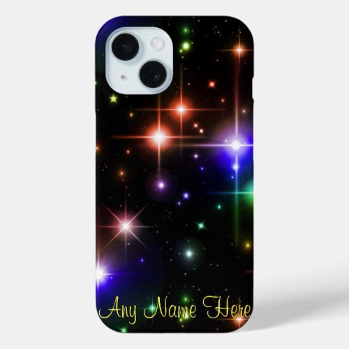Colorful Rainbow Sparkle Stars Fantasy Night Sky iPhone 15 Case