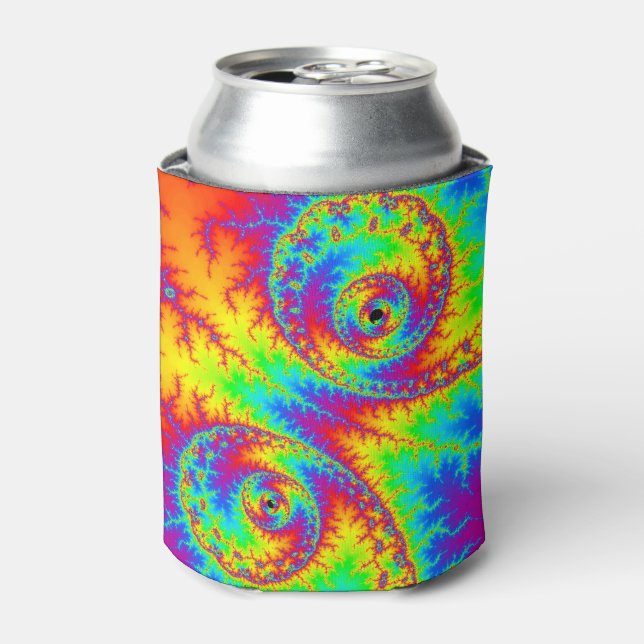 Colorful Rainbow Spiral Fractal Can Cooler (Can Front)