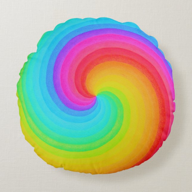 Colorful Rainbow Spiral Round Pillow (Front)
