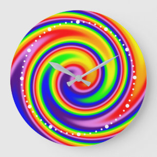 Colorful Rainbow Spiral Swirl Numberless Illusion Large Clock